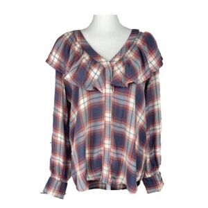 Mossimo Supply Co. Plaid Ruffle Top - Blue and Red